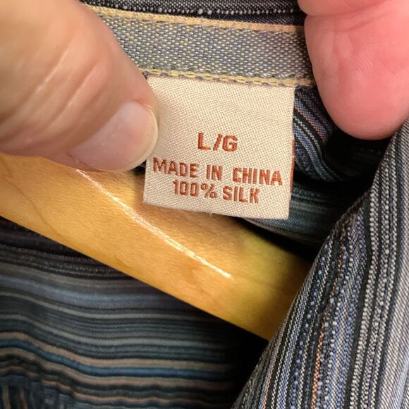 Tommy Bahama Blue Gray Stripe Silk Short Sleeve Button Front Hawaiian Shirt L - Picture 5 of 11